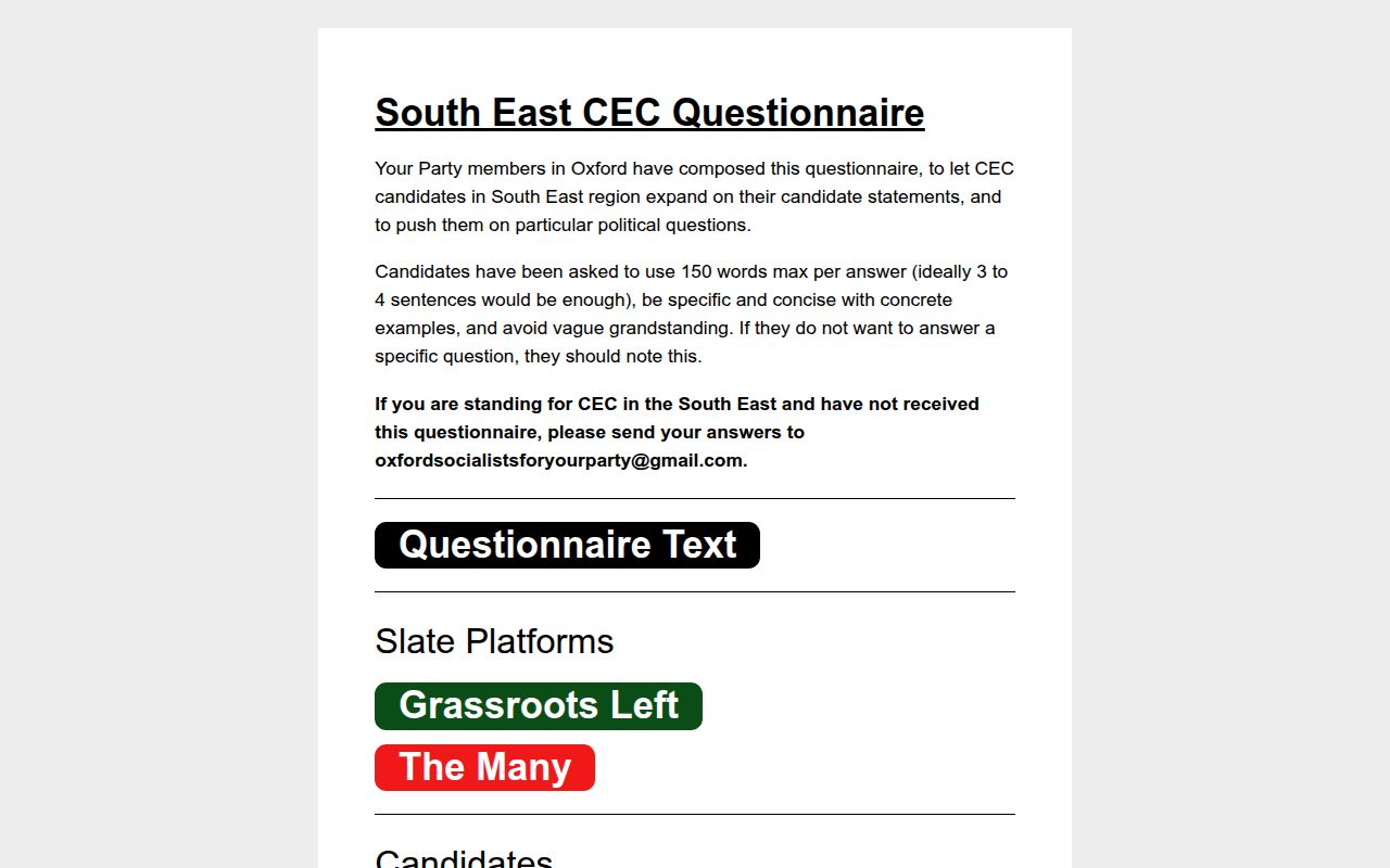 South East CEC Questionnaire